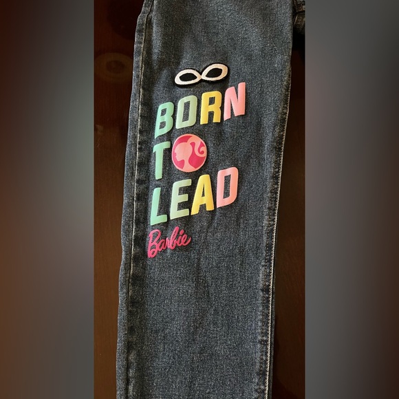 Barbie Graphic girls blue jeans size 14 patches frayed ankle - Picture 4 of 9